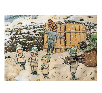 Postcard Rootchildren in the snow  (Elsa Beskow)
