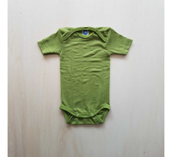 Cosilana short sleeved baby romper 70% wool 30% silk green (71052)