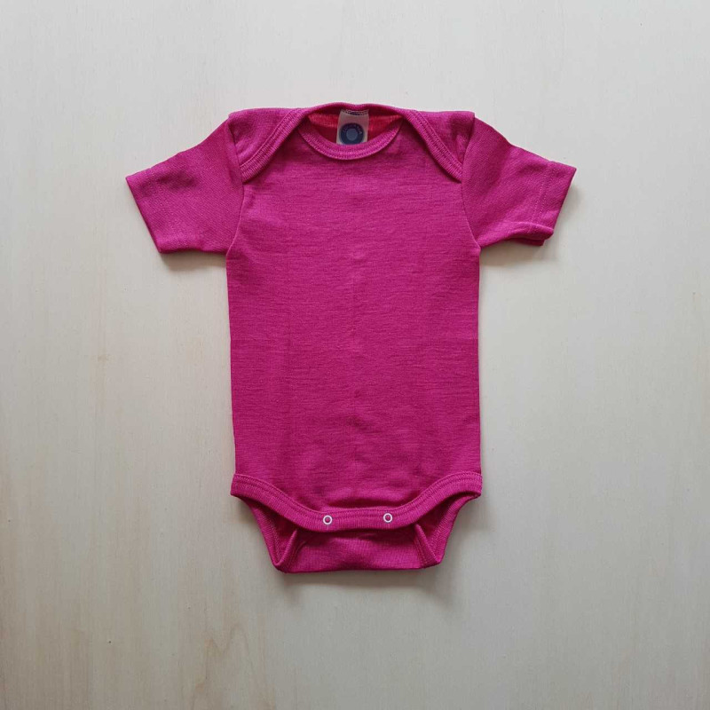 Cosilana short sleeved baby romper 70% wool 30% silk  pink (71052)