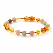 Amber bracelet for babies and children with sunstone and labradorite