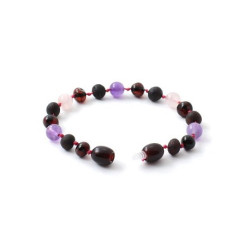 Ruwe Barnsteen baby/kinder armband met Jade en kwarts