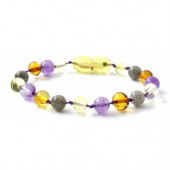 Cherry amber bracelet with rose quartz and amethyst