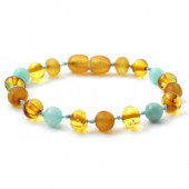 Amber bracelet honey coloured with amazonite