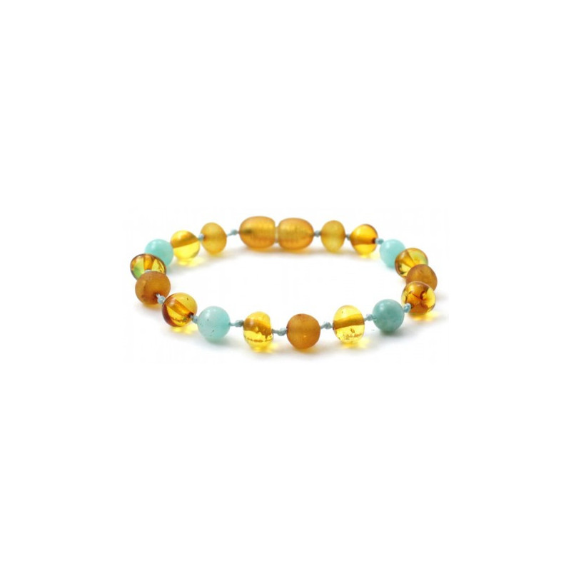 Amber bracelet honey coloured with amazonite