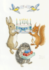 Postkaart Rabbit and Squirrell holding birthday card (Molly Brett)