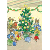 Postkaart A family of mice playing around the christmas tree im (Molly Brett)