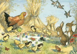 Postal card Rabbit and Squirrell holding birthday card (Molly Brett)