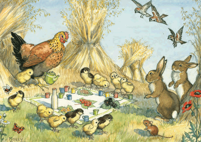 Postal card Rabbit and Squirrell holding birthday card (Molly Brett)