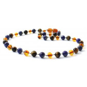 Cognac Amber Necklace Mixed With Tiger Eye and Lapis Lazuli