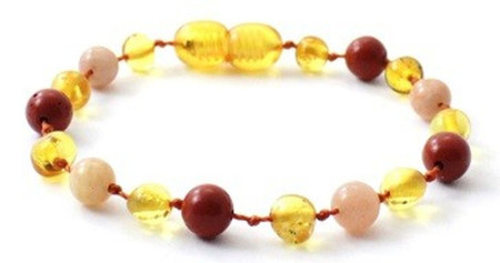 Honey Amber Anklet Mixed With Sunstone and Red Jasper