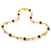 Honey Amber Necklace Mixed With Red Jasper and Sunstone