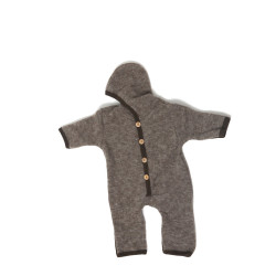 Cosilana woolcotton fleece suit with foldable gloves and booties brown (48918)