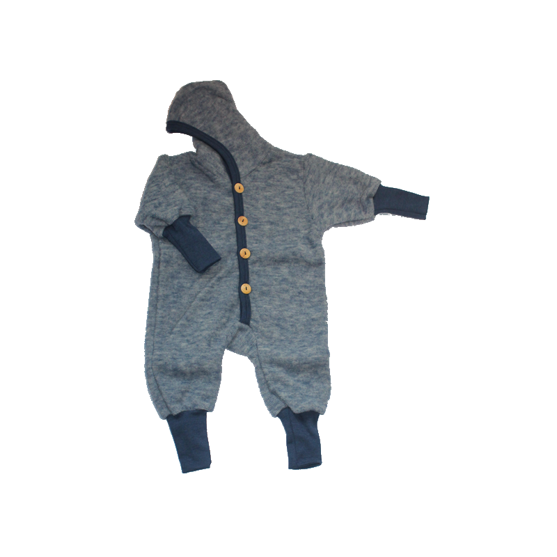 Cosilana overall van wolkatoenfleece  met boorden latte macchiato melange (48928)