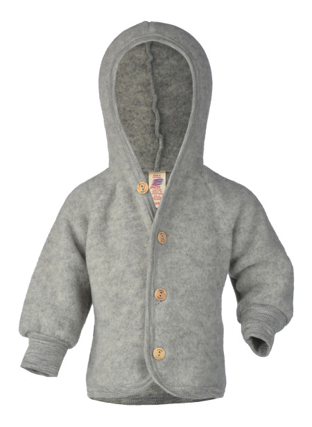 Engel woolfleece jacket with hood light grey melange