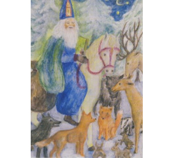 Postkaart Sinterklaas  bij de dieren Ilona Bock
