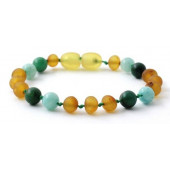 Raw amber bracelet Jade and Amazonite