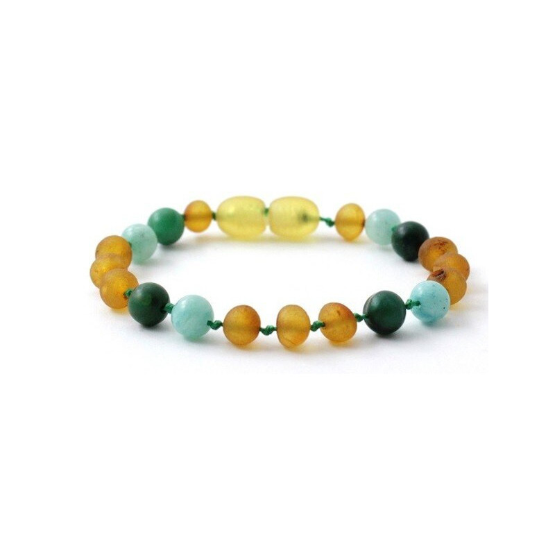 Raw amber bracelet Jade and Amazonite