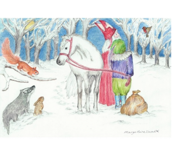 Postkaart Dieren en Sinterklaas - Eentje van Margo