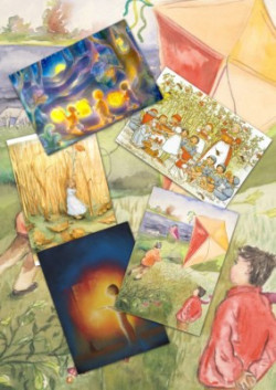 Set van 5 kaarten 'Kinderen in de herfst'