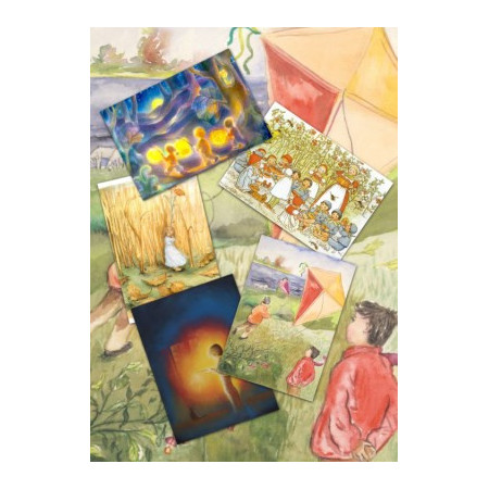 Set of 5 cards 'Children in Autumn'