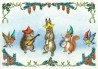 Postcard Dancing Time hedgehog cellist on tree stump with frogs  (Molly Brett)