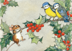 Postal card Robin and Rosehips (Molly Brett)