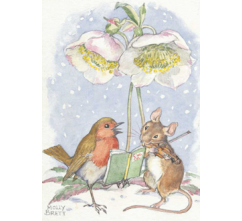 Postcard Robin And Mouse Under Christmas Rose  (Molly Brett) 141