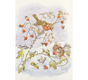 Postkaart Robin And Mouse, With Rosehips And Ivy In The Snow (Molly Brett) 142