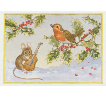 postkaart  Mouse With Guitar And Robin On Holly  (Molly Brett) 154