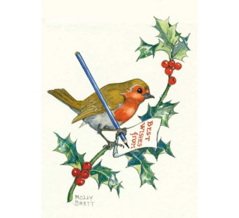 Postkaart  Robin Writing Christmas Message  (Molly Brett) 263