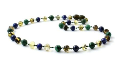 Barnsteen ketting groen met Lapis Lazuli en Afrikaanse Jade
