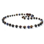 Raw Cherry Amber Necklace Mixed With Tiger Eye and Lapis Lazuli
