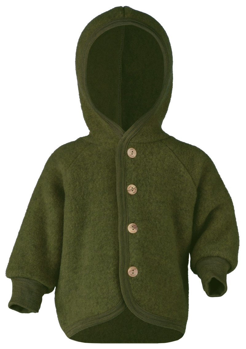 Engel woolfleece jacket with hood Green Melange
