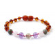 Barnsteen armband gepolijste cognac kleurig met labradoriet, amethist en kwarts