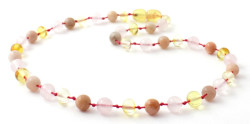 Lemon Amber Necklace Mixed With Rose Quartz and Sunstone