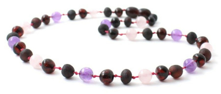Amber Cherry Necklace Mixed With Amethyst and Quartz