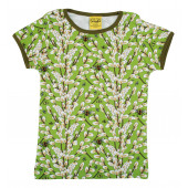 Duns katoenen shortsleeve met wilgenkatjes groen