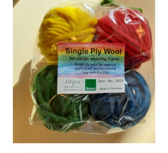 Filges set van 4 bollen biologische wol om te weven rood geel groen blauw