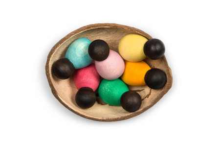 Grapat set van 6 baby nins donker  in een schaaltje (22-180B)