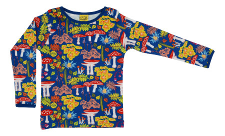 Duns Sweden  katoenen longsleeve Amanita paddenstoelen blauw