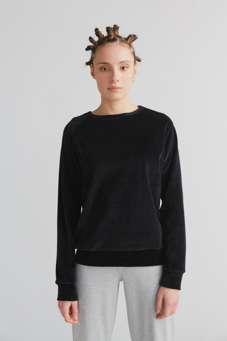 Leela cotton velourse longsleeve zwart