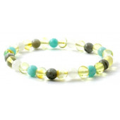 Amber bracelet milk coloured with amazonite and moonstone