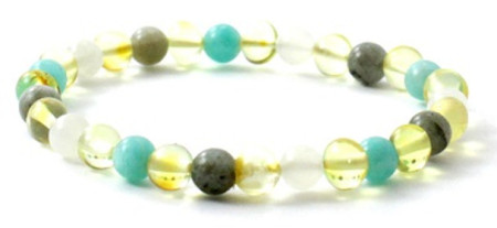 Amber bracelet milk coloured with amazonite and moonstone