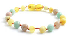 Amber bracelet honey coloured with amazonite and sunstone