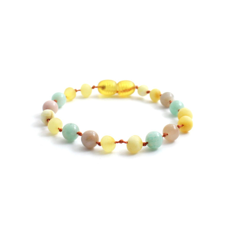 Amber bracelet honey coloured with amazonite and sunstone