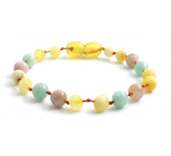 Amber bracelet honey coloured with amazonite and sunstone