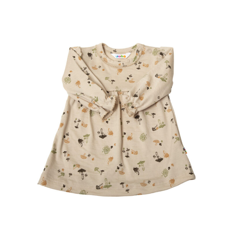 Joha merinowollen jurk lange mouw beige met paddestoelen (42401)