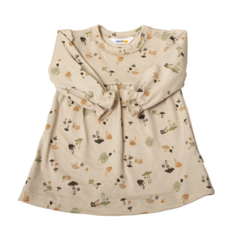 Joha merinowollen jurk lange mouw beige met paddestoelen (42401)