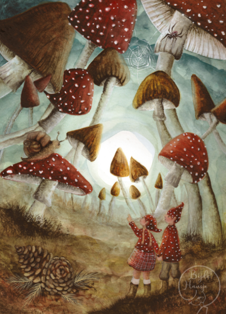 Postkaart Red Hat Wonderland - Bijdehansje