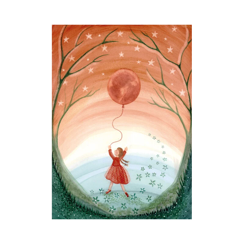 Postal card Girl with Moon Balloon - Bijdehansje